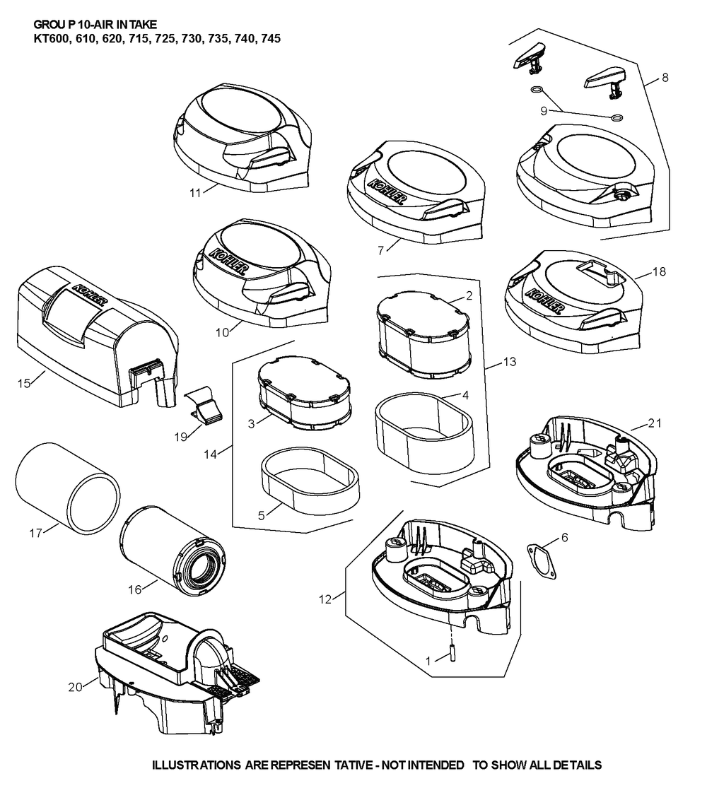 Kt740-3100 Air Intake Diagram and Parts List for KT740-3100  Cub Cadet Lawn Tractor